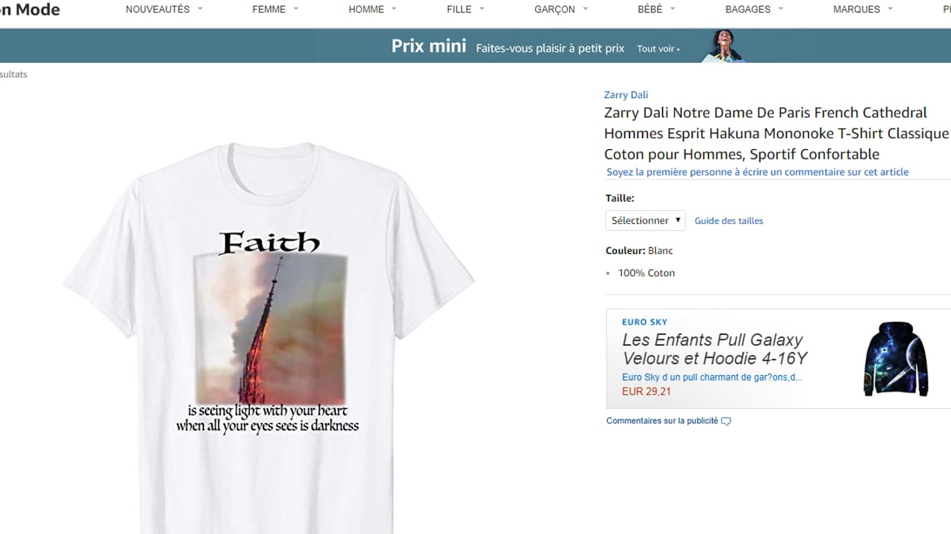 Tee-shirt Notre-Dame sur Amazon Tee-shirt Notre-Dame sur Amazon