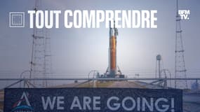 La fusée Space Launch System (SLS) de la Nasa le mercredi 17 août 2022, après avoir été déployée sur la rampe de lancement du Kennedy Space Center de la NASA en Floride.
