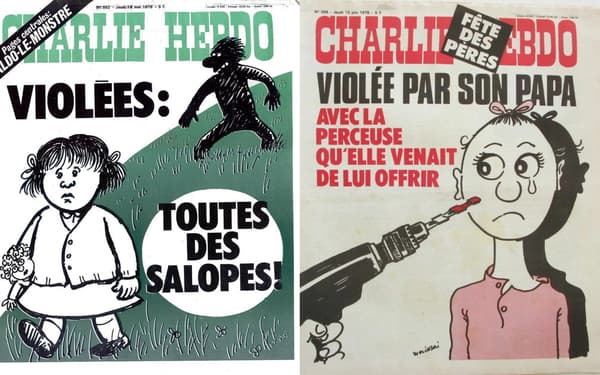 Deux "unes" de "Charlie Hebdo" abordant le sujet de la pédocriminalité
