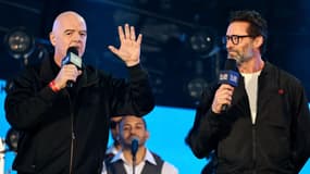 Le président de la FIFA Gianni Infantino et le célèbre acteur Hugh Jackman à New York, le 28 septembre 2024