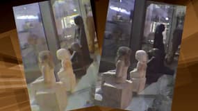 A gauche, la statuette filmée le 2 avril. A droite, la même statuette filmée le 7 avril.