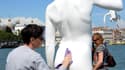 Une femme nettoie la sculpture de Charles Ray le "Garçon à la grenouille" à Venise le 8 mai 2013.