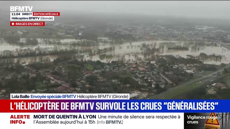 Crues en Gironde: BFMTV survole les zones sinistrées