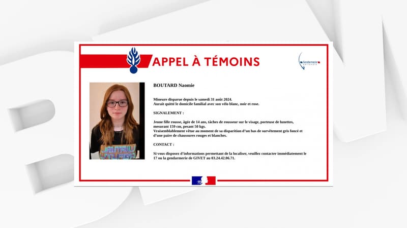Un appel à témoins de la gendarmerie des Ardennes après la disparition le 31 août de Naomie, une adolescente.