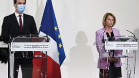 Le ministre des Solidarités et de la Santé, Olivier Véran, et la ministre déléguée en charge de l'Autonomie, Brigitte Bourguignon, le 19 novembre 2020