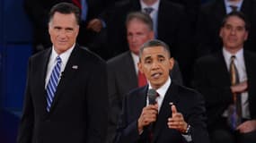 Obama et Romney lors de leur deuxième débat, le 16 octobre