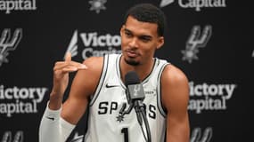 Le Français Victor Wembanyama lors du Media Day des Spurs de San Antonio en NBA, le 29 septembre 2025