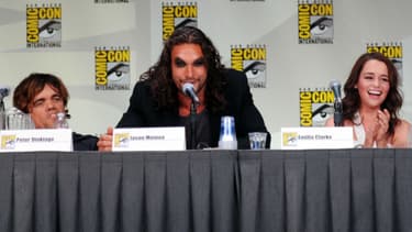 Jason Momoa, aux côtés de Peter Dinklage et Emilia Clarke, au Comic Con de San Diego en 2011