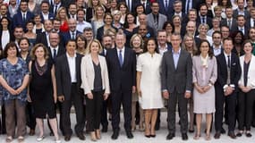 Des députés La République en Marche, derrière le président de groupe à l'Assemblée, Richard Ferrand (en bas, au centre).