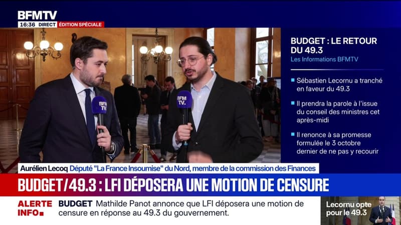 Adoption du budget par 49.3: "La réponse sera le dépôt immédiat d'une motion de censure", annonce Aurélien Lecoq, député LFI