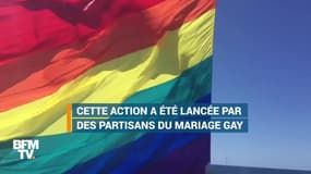 Un hélicoptère déploie un immense drapeau pour le mariage gay en Australie
