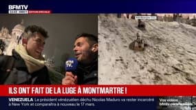 Ils ont profité de la neige à Paris pour faire de la luge à Montmartre