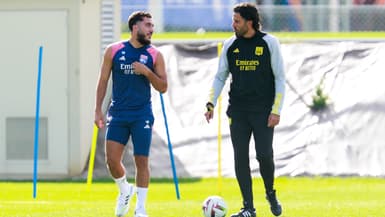 Rayan Cherki et Fabio Grosso à l'entraînement de l'OL, le 18/09/2023