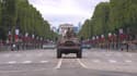 Les troupes motorisées défilent sur les Champs-Élysées, le 14 juillet 2021.