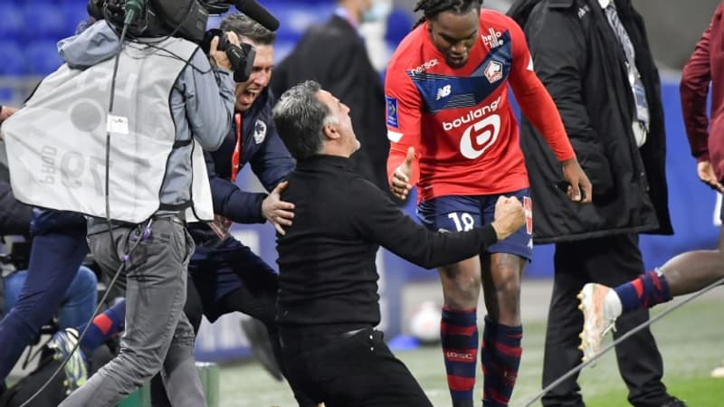 OL-Lille: la roulade et l'explosion de joie de Galtier au coup de sifflet final