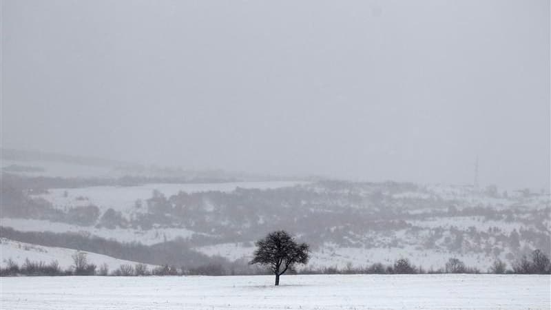 Près de la ville de Simeonovgrad, dans le sud de la Bulgarie. Des centaines de villages d'Europe de l'Est se trouvaient isolés mardi en raison de fortes chutes de neige et de vents violents qui balaient cette partie du continent où plusieurs centaines de