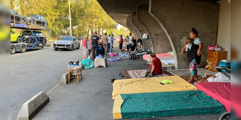 Un campement illégal installé sur le boulevard du Mercantour, à Nice.