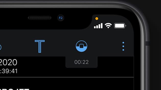 Sur iOS 14, un témoin lumineux orange s'illumine lorsque le micro est activé