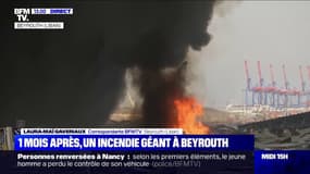 1 mois après l'explosion, un énorme incendie a lieu au port de Beyrouth