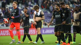 Les joueurs d'Anderlecht après leur défaite contre West Ham en Ligue Europa Conférence, le 6 octobre 2022.