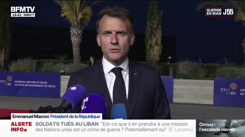 "La réouverture du détroit d'Ormuz doit se faire en bon ordre, pas par des blocus ciblés ou autre": Emmanuel Macron arrive au Conseil européen informel à Chypre