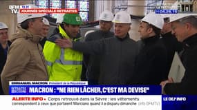 "Ne rien lâcher, c'est ma devise", dit Emmanuel Macron lors de sa visite sur le chantier de Notre-Dame