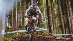 La Française Pauline Ferrand Prévot, lors de l'épreuve de cross-country comptant pour la Coupe du monde de VTT, le 13 juin 2021 à Leogang (Autriche)