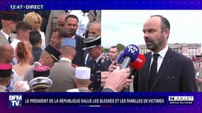 "Je n'ai rien entendu." Édouard Philippe réagit aux sifflets lancés par des gilets jaunes lors de l'arrivée du président