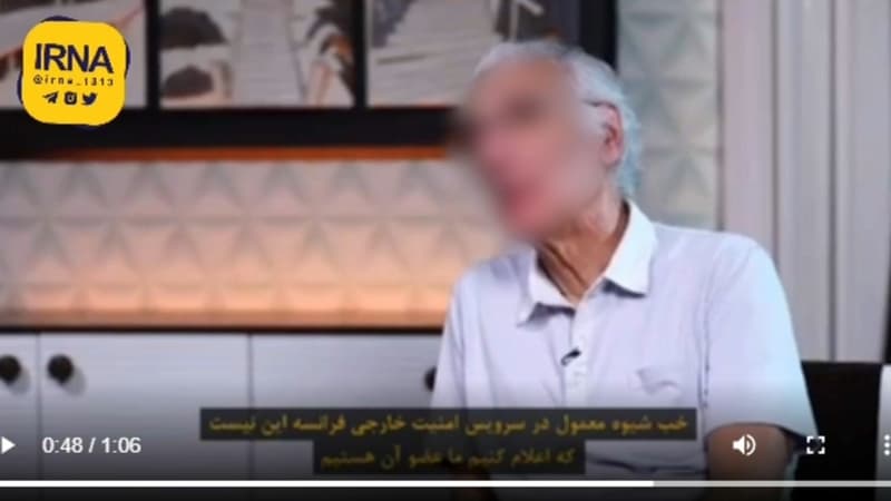 L'un des deux otages, Jacques Paris, filmé dans une vidéo de la télévision d'Etat iranienne publiée le 6 octobre 2022, dans laquelle l'autre otage française explique être une "agente" de la DGSE.