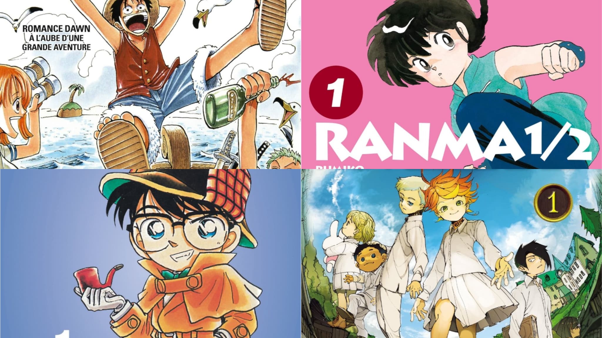 "One Piece", "Ranma 1/2", "Detective Conan" et "The Promised Neverland"