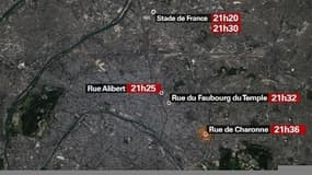Attentats: 7 lieux visés en 20 minutes