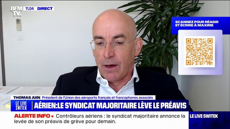 Thomas Juin (président de l'Union des aéroports français et francophones associés) sur la levée du préavis de grève du syndicat majoritaire: 