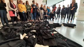 Des avocats en grève à Caen, face à Nicole Belloubet, le 8 janvier 2020.