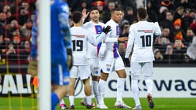 La joie des joueurs du PSG lors de la victoire (7-0) face au Pays de Cassel (R1) en 16es de finale de la Coupe de France 2023