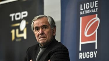 Le président de la Ligue nationale de rugby (LNR) René Bouscatel, fraîchement élu, le 23 mars 2021 à Paris 