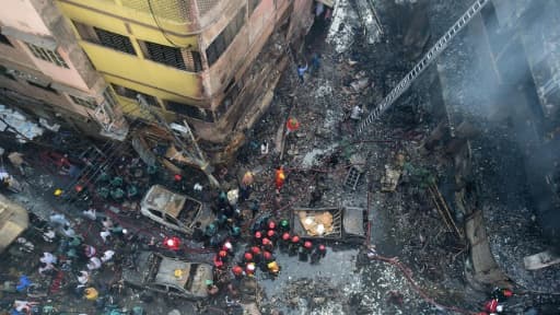 Le quartier de l'incendie à Dacca, le 21 février 2019
