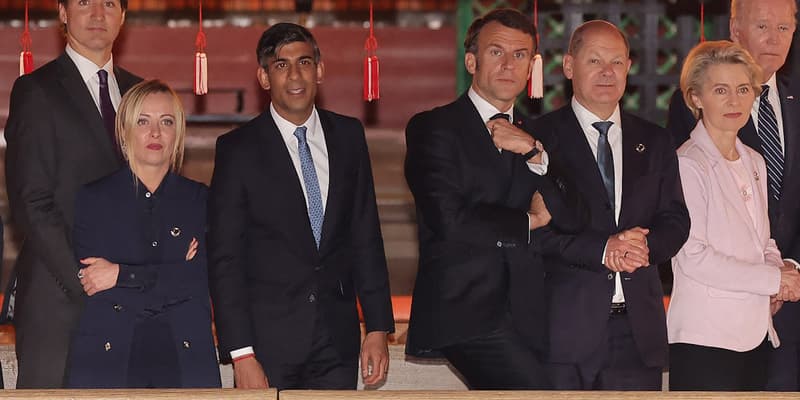 De gauche à droite: Giorgia Meloni, Rishi Sunak, Emmanuel Macron, Olaf Scholz et Ursula von der Leyen au Japon en mai dernier (Photo d'illustration).