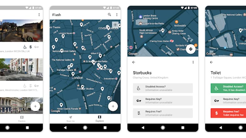 L'application Flush Toilet Finder. L'application Flush Toilet Finder.
