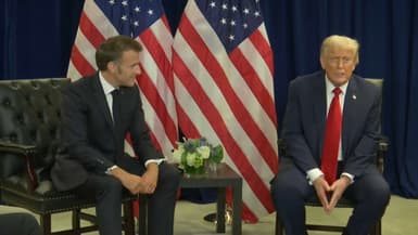 Emmanuel Macron et Donald Trump lors d'un échange bilatéral à l'Assemblée générale des Natioons Unies à New York
