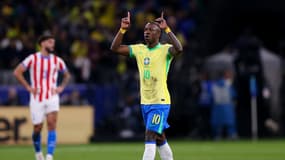 Vinicius célèbre son but lors de la victoire du Brésil contre le Paraguay (1-0, qualifs Coupe du monde 2026), le 10 juin 2025