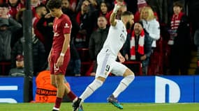 Karim Benzema, double buteur avec le Real face à Liverpool lors du huitième de finale aller de la Ligue des champions, le 21 février 2023.