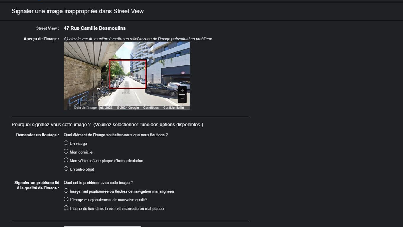 Il faut ensuite remplir un questionnaire pour signaler le problème.