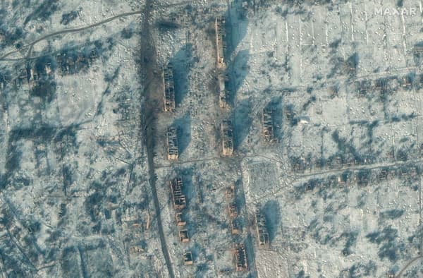 Destroyed buildings in Soledar, Ukraine, January 11, 2023