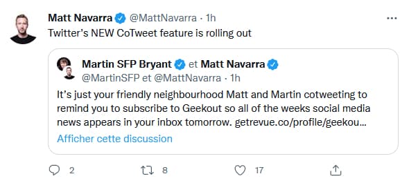 Tweet de Matt Navarra et Martin SFP Bryant