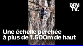 Une échelle perchée à plus de 1.500m de haut relie deux falaises en Chine