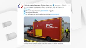 Un incendie a lieu ce mardi après-midi dans une usine d'Arnas.