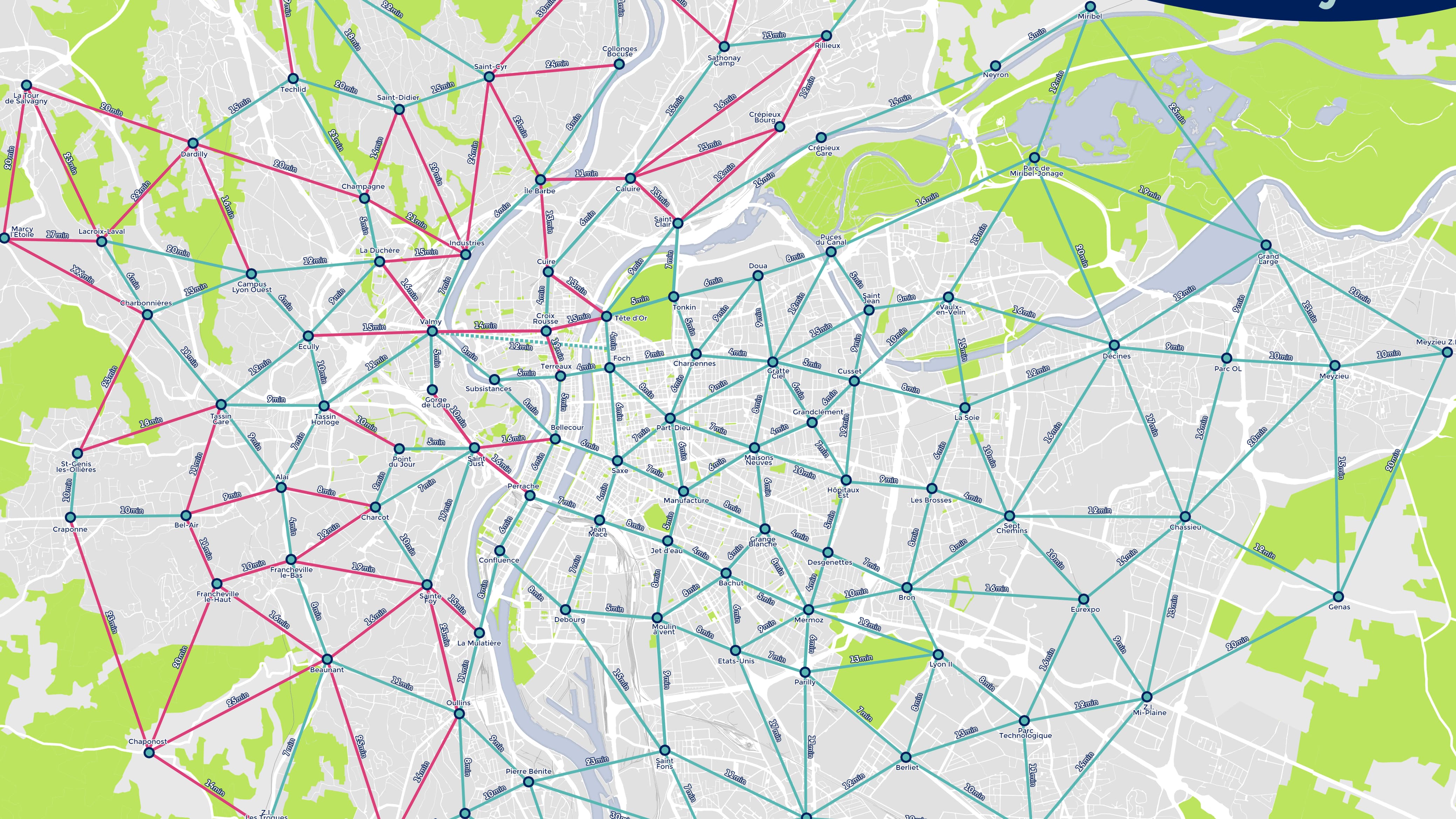 La carte des déplacements dans la métropole de Lyon.