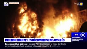 Incendie à Rouen: les décombres des deux immeubles encapsulés