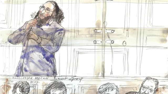 Dessin représentant Abdelkader Merah lors du procès.