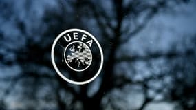 Photo du logo de l'UEFA prise à Nyon (Suisse) le 28 février 2020
